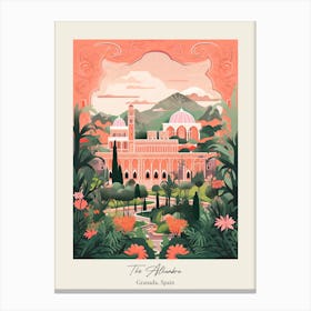 The Alhambra   Granada, Spain   Cute Botanical Illustration Travel 0 Poster Canvas Print