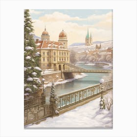 Vintage Winter Illustration Budapest Hungary 6 Canvas Print