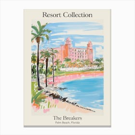 Poster Of The Breakers   Palm Beach, Florida   Resort Collection Storybook Illustration 3 Canvas Print
