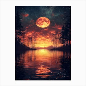 Full Moon Over Lake Canvas Print