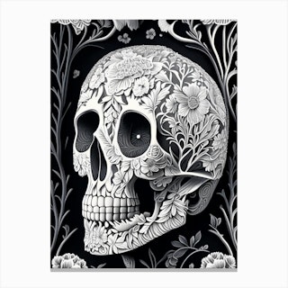 Skull With Floral 1 Patterns Pastel Linocut Canvas Print