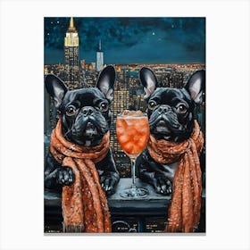 Whimsical Frenchies At The Bar 34 Canvas Print