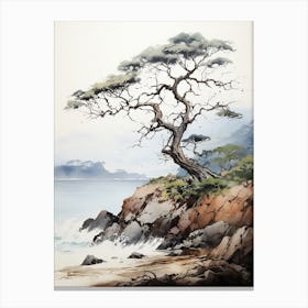 Aogashima Island In Tokyo, Japanese Brush Painting, Ukiyo E, Minimal 2 Canvas Print