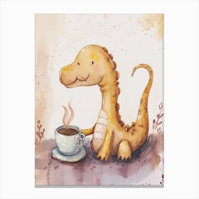 Mustard Dinosaur Drinking Coffee 2 Canvas Print