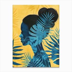 Silhouette Of A Woman With Palm Leaves Canvas Print