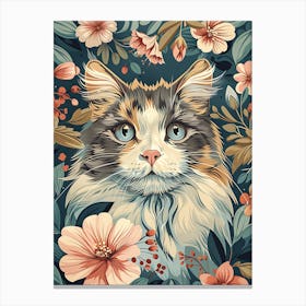 Cat With Flowers 3 Canvas Print