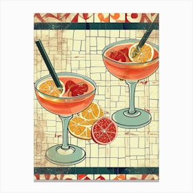 Singapore Sling Cocktail On A Tiled Background Canvas Print