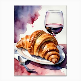 Croissant and Wine watercolor painting 10 Canvas Print