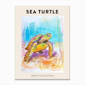 Pencil Scribble Of A Sea Turtle On The Beach Poster 1 Canvas Print