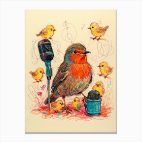 Robin And Chicks 1 Canvas Print