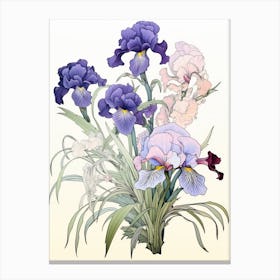 Great Wave With Iris Flower Drawing In The Style Of Ukiyo E 2 Canvas Print