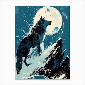 wolf howling with moon Canvas Print