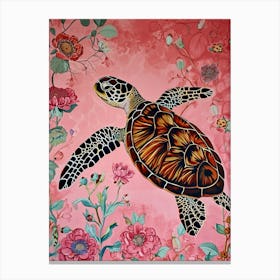 Floral Animal Painting Sea Turtle 4 Canvas Print