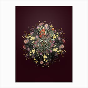 Vintage Bog Laurel Bloom Flower Wreath on Wine Red n.0392 Canvas Print