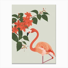 American Flamingo And Bougainvillea Minimalist Illustration 3 Canvas Print