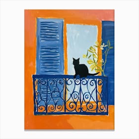 Black Cat Orange Wall Mediterranean Canvas Print