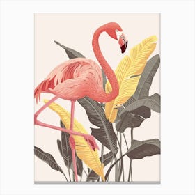 American Flamingo And Bird Of Paradise Minimalist Illustration 2 Canvas Print