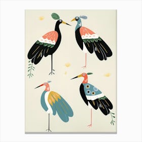 Folk Style Bird Painting Stork 1 Canvas Print