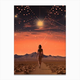 Woman roaming a cosmic desert Canvas Print