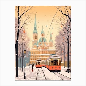 Vintage Winter Travel Illustration Vienna Austria 3 Canvas Print