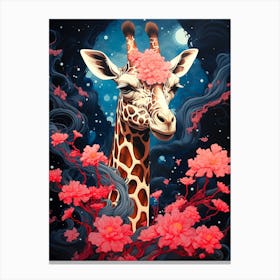 Giraffe With Flowers 3 Canvas Print