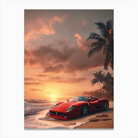 Ferrari Drifting On a sunruse beach Canvas Print