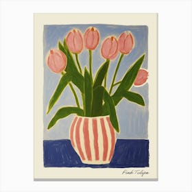 Pink Tulips With Vase Painting Canvas Print