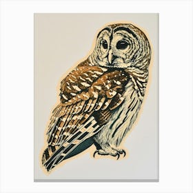 Barred Owl Linocut Blockprint 2 Canvas Print