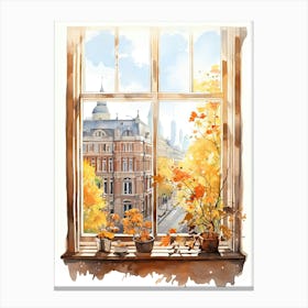 Window View Of Riga Latvia In Autumn Fall, Watercolour 4 Canvas Print