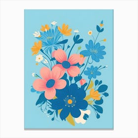 Beautiful Flowers Illustration Vertical Composition In Blue Tone 26 Canvas Print