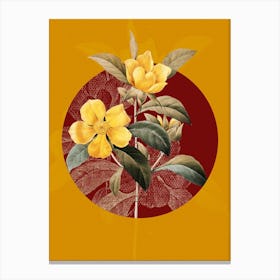 Vintage Botanical Golden Guinea Vine Dillenia Scandens on Circle Red on Yellow n.0320 Canvas Print