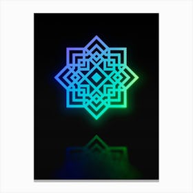 Neon Blue and Green Abstract Geometric Glyph on Black n.0408 Canvas Print