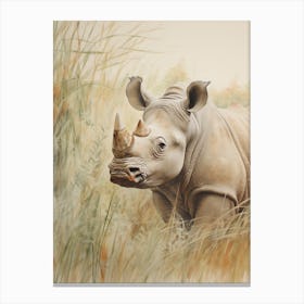 Rhino In The Leaves Vintage Illustration 1 Canvas Print