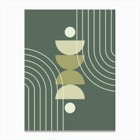 Modern Mid Century Sun, Moon Phases and Rainbow Abstract 32 in Forest Sage Green Canvas Print