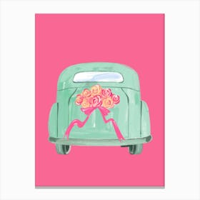 Vintage Wedding Car with dark pink background wallart printable Canvas Print