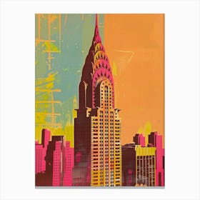 Chrysler Building New York Colourful Silkscreen Illustration 3 Canvas Print