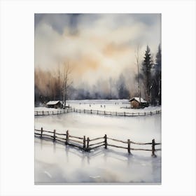 Rustic Winter Skating Rink Painting (16) Canvas Print