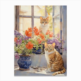 Cat With Floxglove Flowers Watercolor Mothers Day Valentines 4 Canvas Print