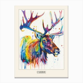 Caribou Colourful Watercolour 3 Poster Canvas Print