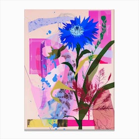 Cornflower (Bachelor S Button) 2 Neon Flower Collage Canvas Print