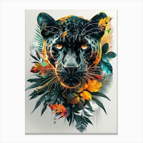 Double Exposure Realistic Black Panther With Jungle 27 Canvas Print