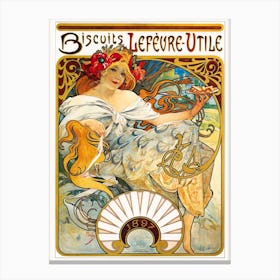 Vintage French Biscuit Advertisement, Mucha Canvas Print