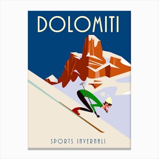 Dolomiti Ski Poster Cream & Navy Canvas Print