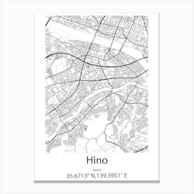 Hino,Japan Minimalist Map Canvas Print