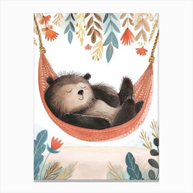 Sloth Bear Napping In A Hammock Storybook Illustration 1 Canvas Print