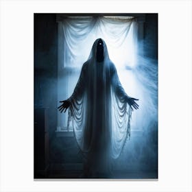 Ghostly Apparition Shrouded In Ethereal Veil Representing Religious Blindness Man Trapped In A Curt (2) Canvas Print