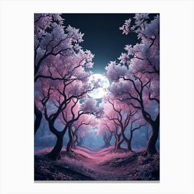 Sakura Trees In The Night Canvas Print