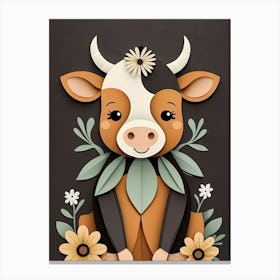 Floral Cute Baby Cow Nursery (4) Canvas Print