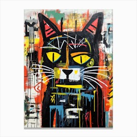 Artistry of Whiskers: Feline Street Art Basquiat style Canvas Print
