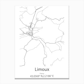 Limoux,France Minimalist Map Canvas Print